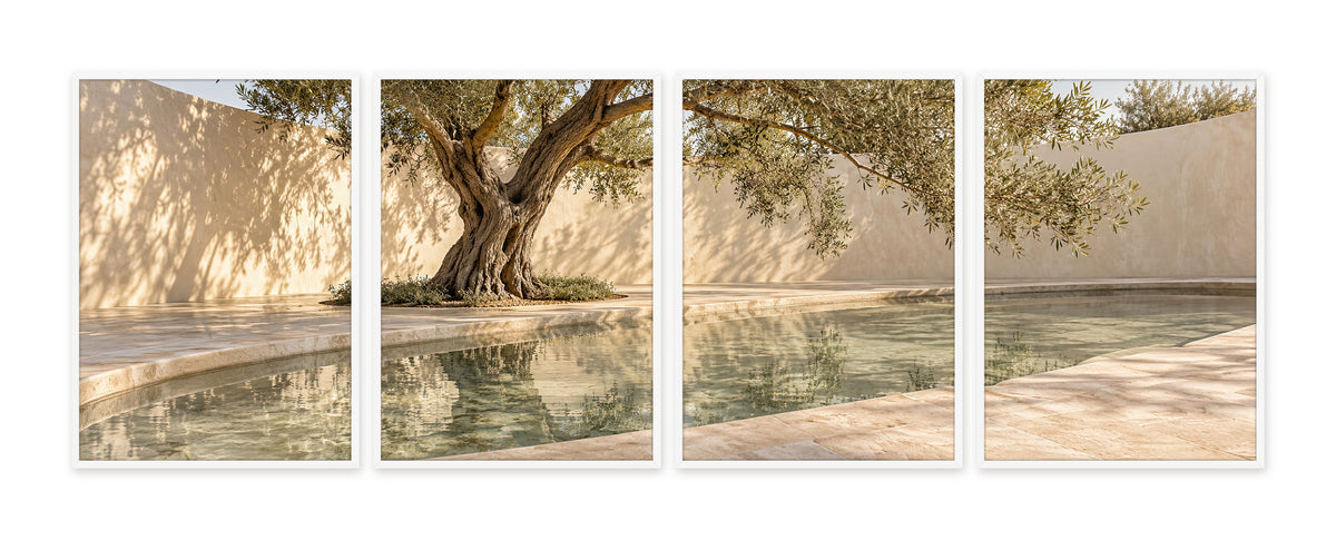 Le Bassin à l'Olivier — quadriptyque, cadre blanc