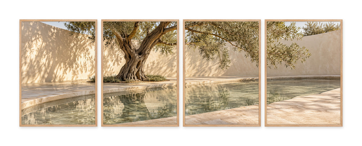 Le Bassin à l'Olivier — quadriptyque, cadre chêne