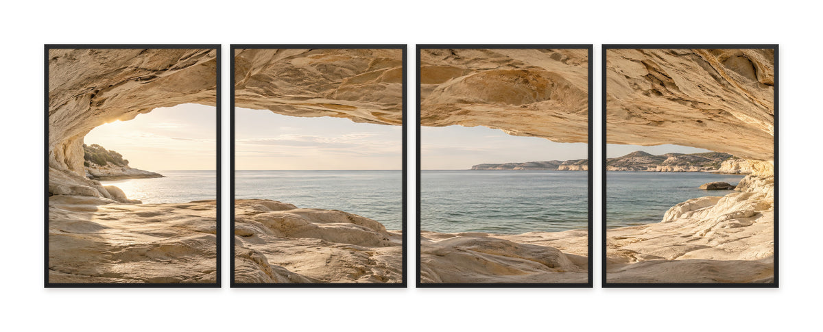 La Grotte Marine — quadriptyque, cadre noir