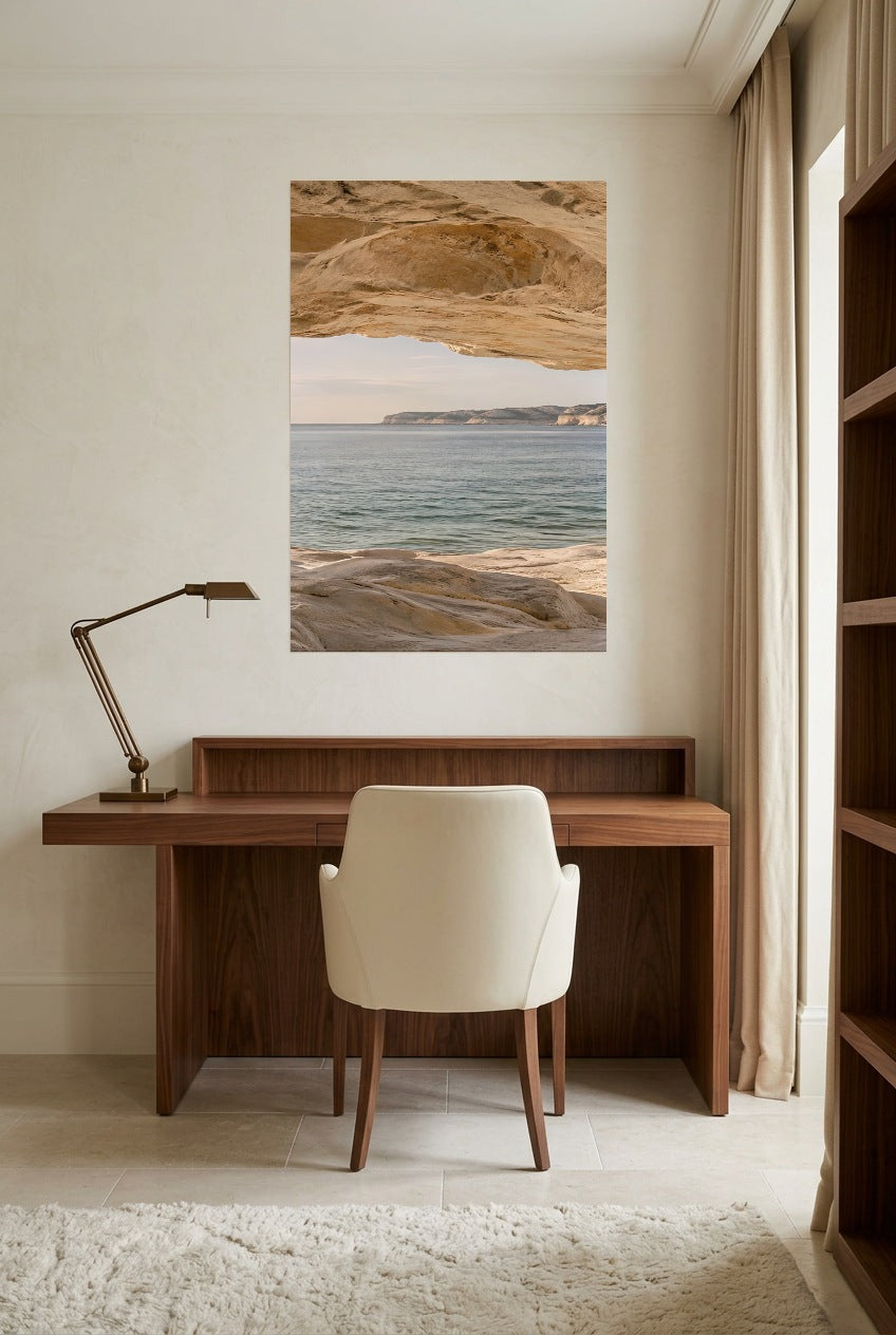 The Horizon beneath the Rock — unframed poster in a home office