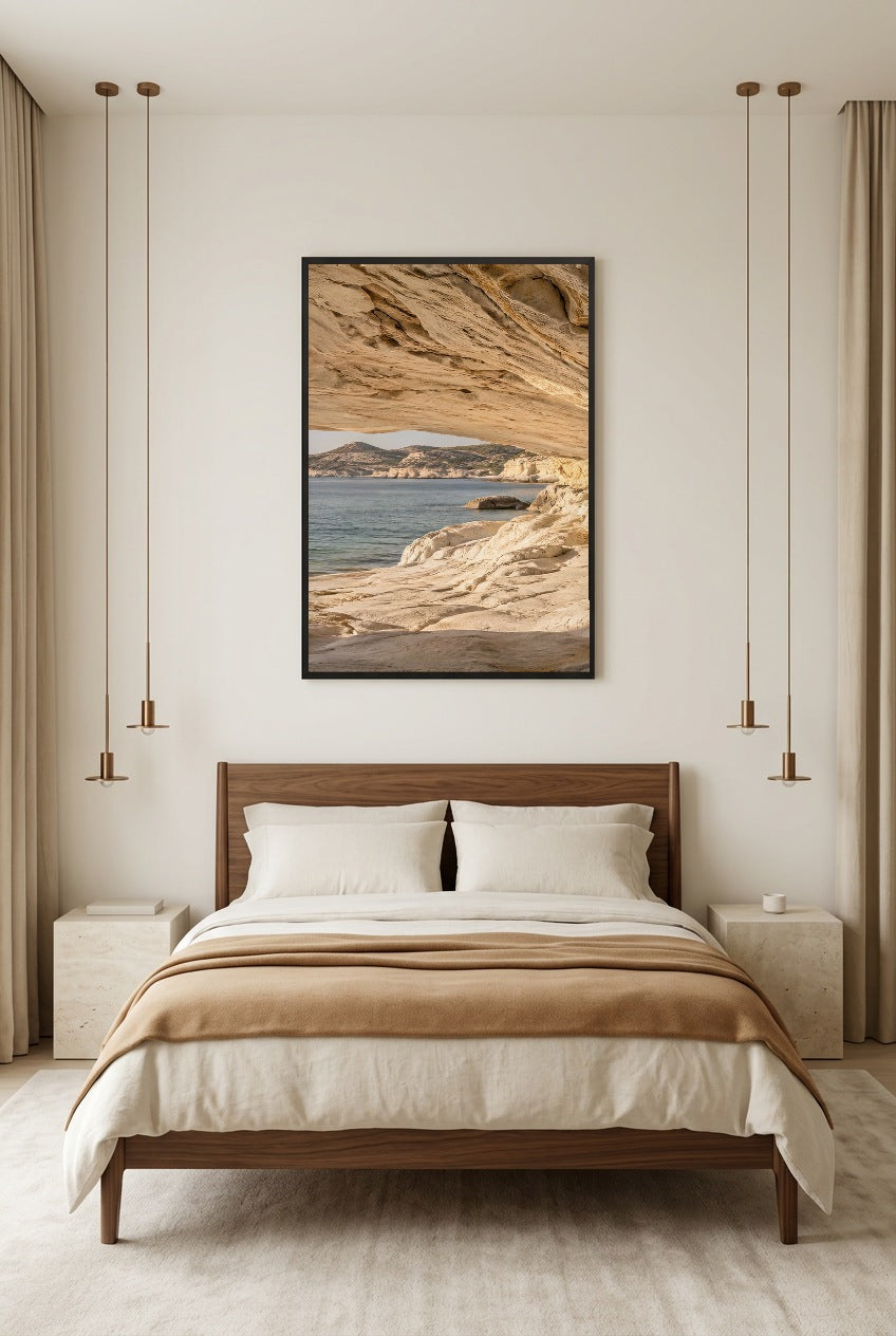 The Way Out to Sea — poster in a black frame above a bed
