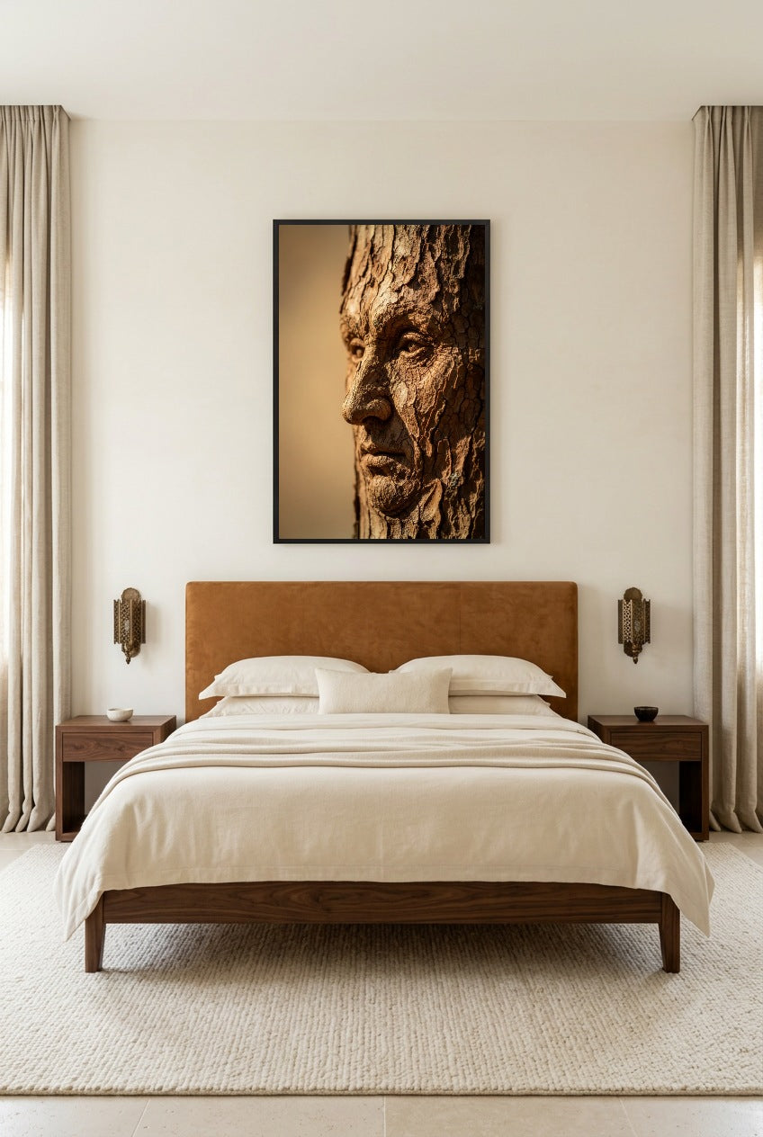 O Antigo — poster com moldura preta num quarto