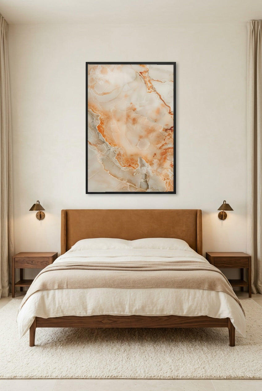 Der Perlmutt-Onyx — Poster im schwarzen Rahmen über einem Bett