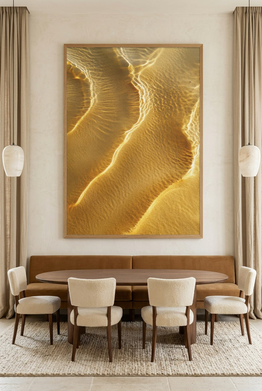 The Gold of the Desert — poster in an oak frame in a dining room