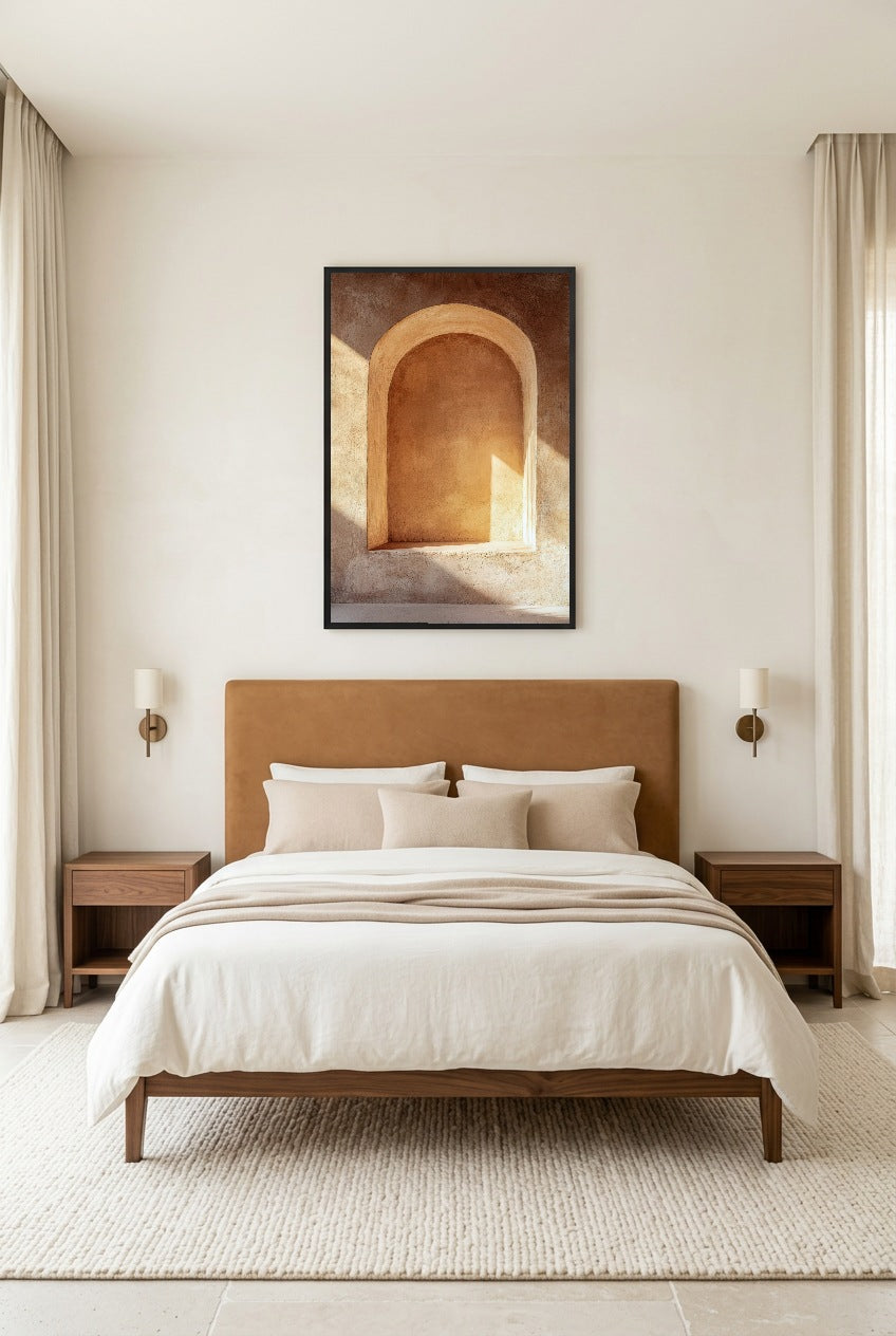 Golden Niche — poster in a black frame above a bed