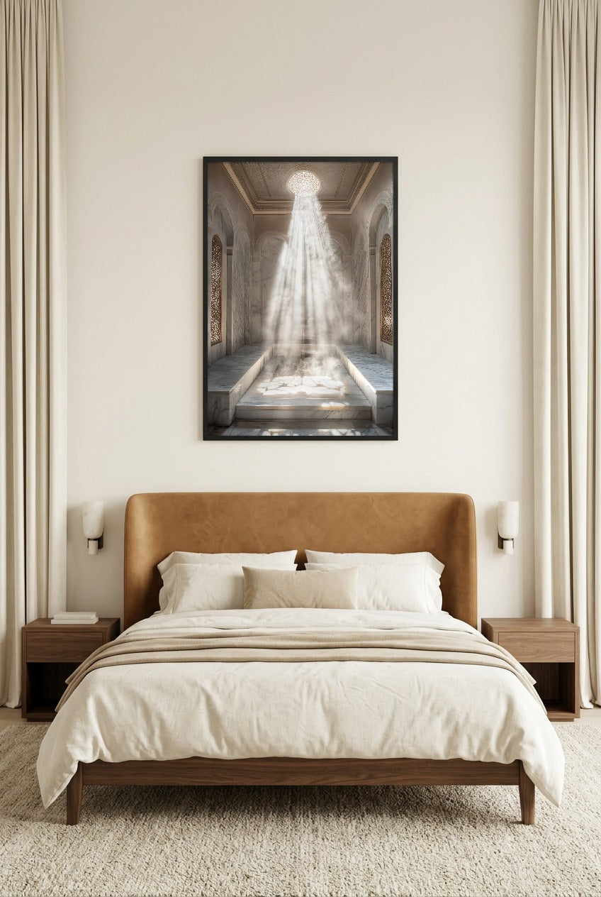 Le Hammam — poster in a black frame in a bedroom