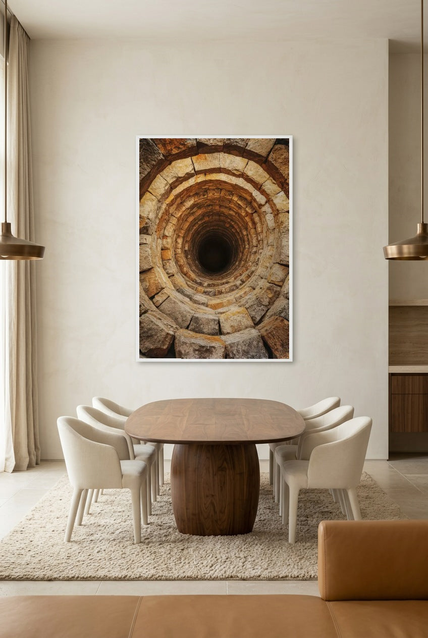 O Abismo — poster com moldura branca numa sala de jantar