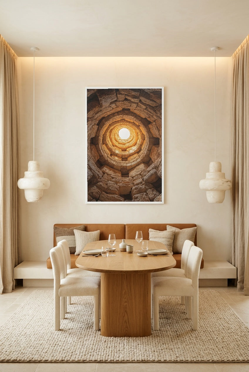 Le Puits Ancien — poster com moldura branca numa sala de jantar