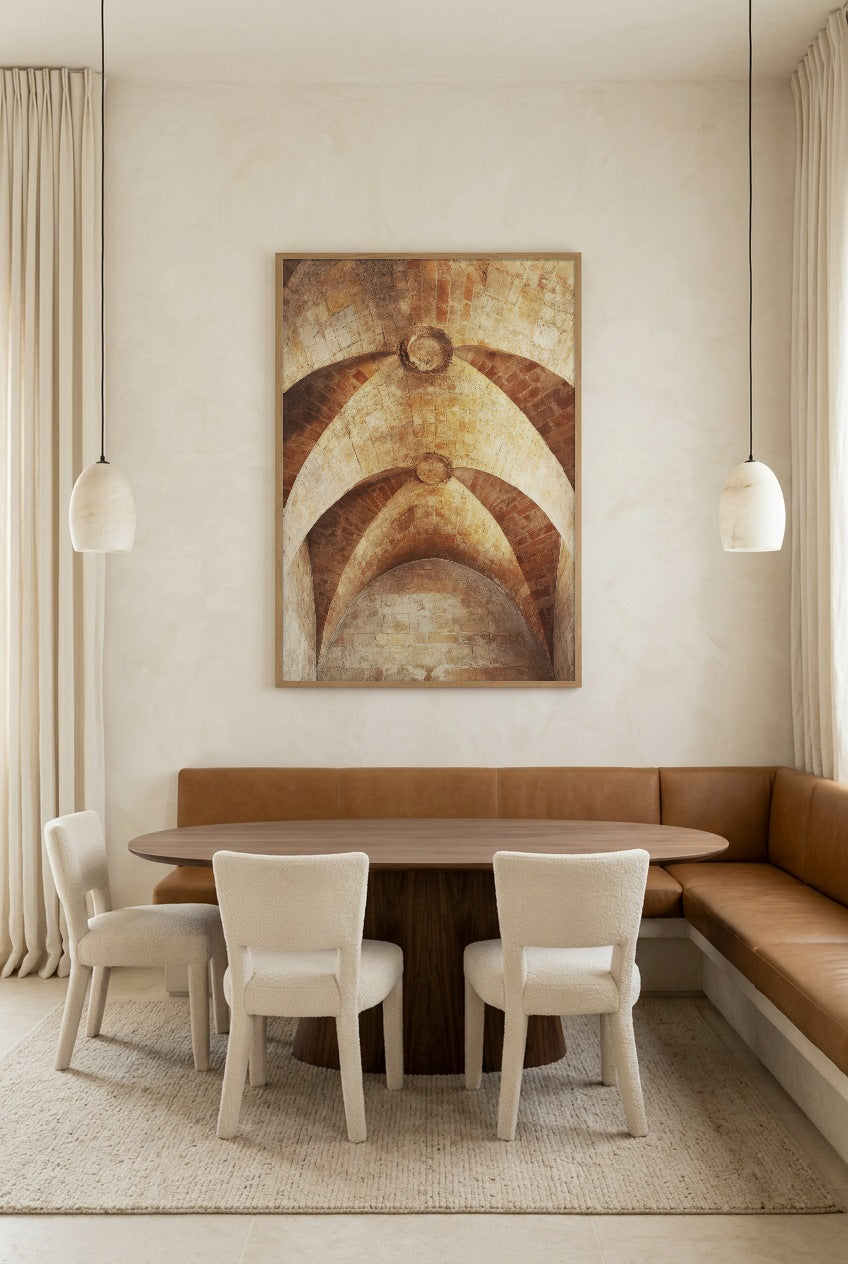 The Romanesque Arches — poster in an oak frame in a dining room