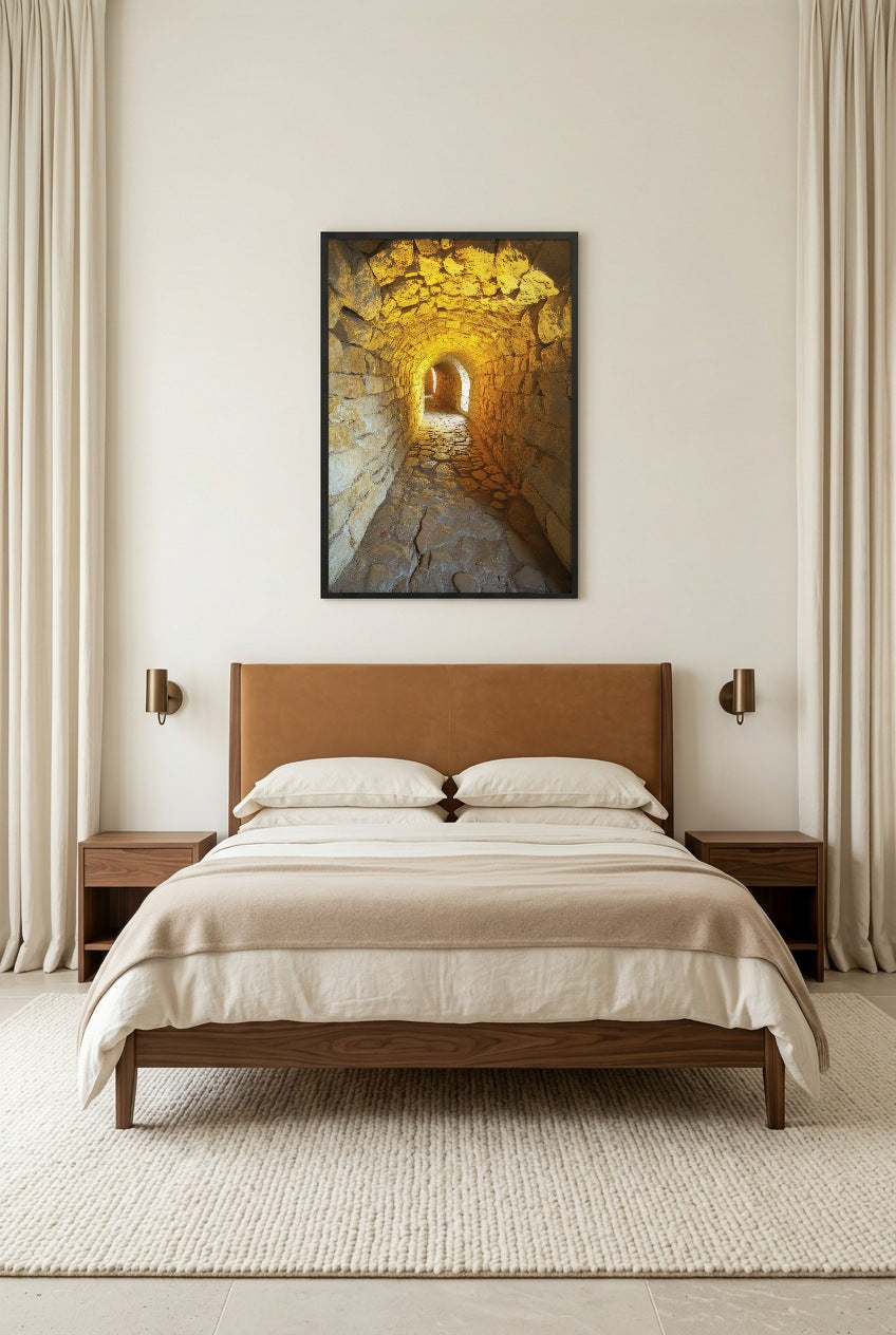 Le Passage Doré — poster in a black frame in a bedroom