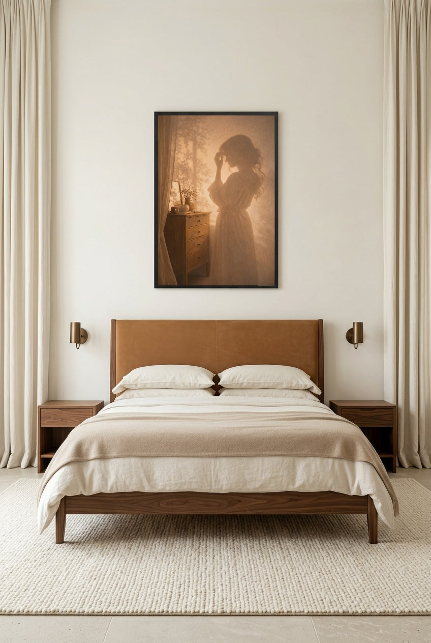 Le Rituel du Soir — poster con cornice nera in una camera da letto