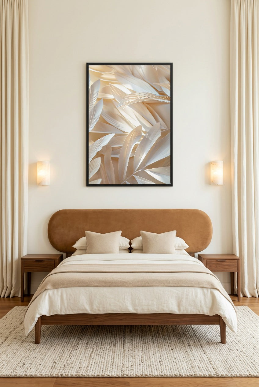 O Voo Marfim — poster com moldura preta num quarto