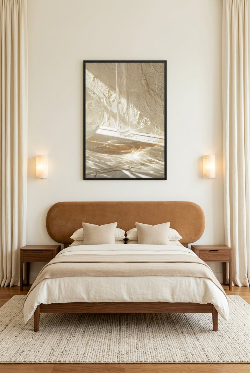 Water and Glass — poster in a black frame in a bedroom