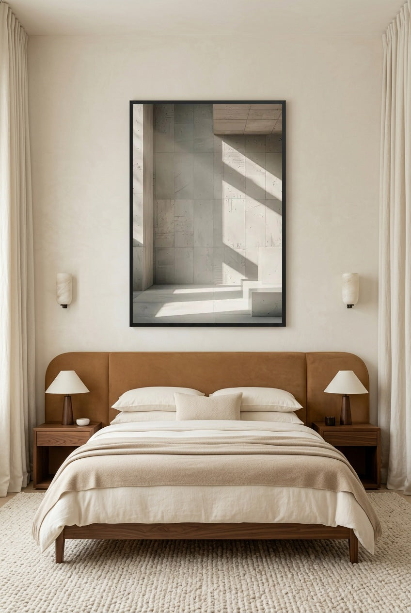 L’Angle de Béton — affiche en cadre noir dans une chambre