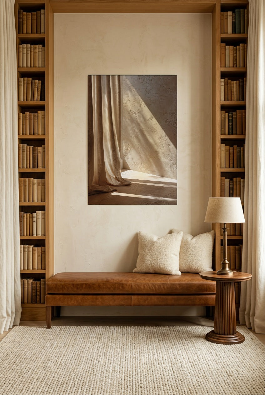 Le Rideau et la Lumière — poster zonder lijst in een bibliotheek