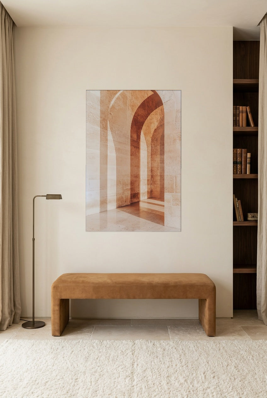 Le Passage Terracotta — affiche sans cadre dans un salon de lecture