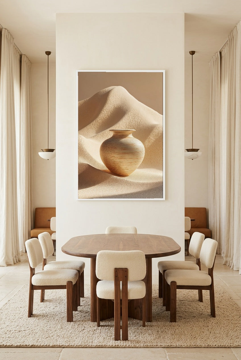 The Vase and the Dune — poster in a white frame in a dining room