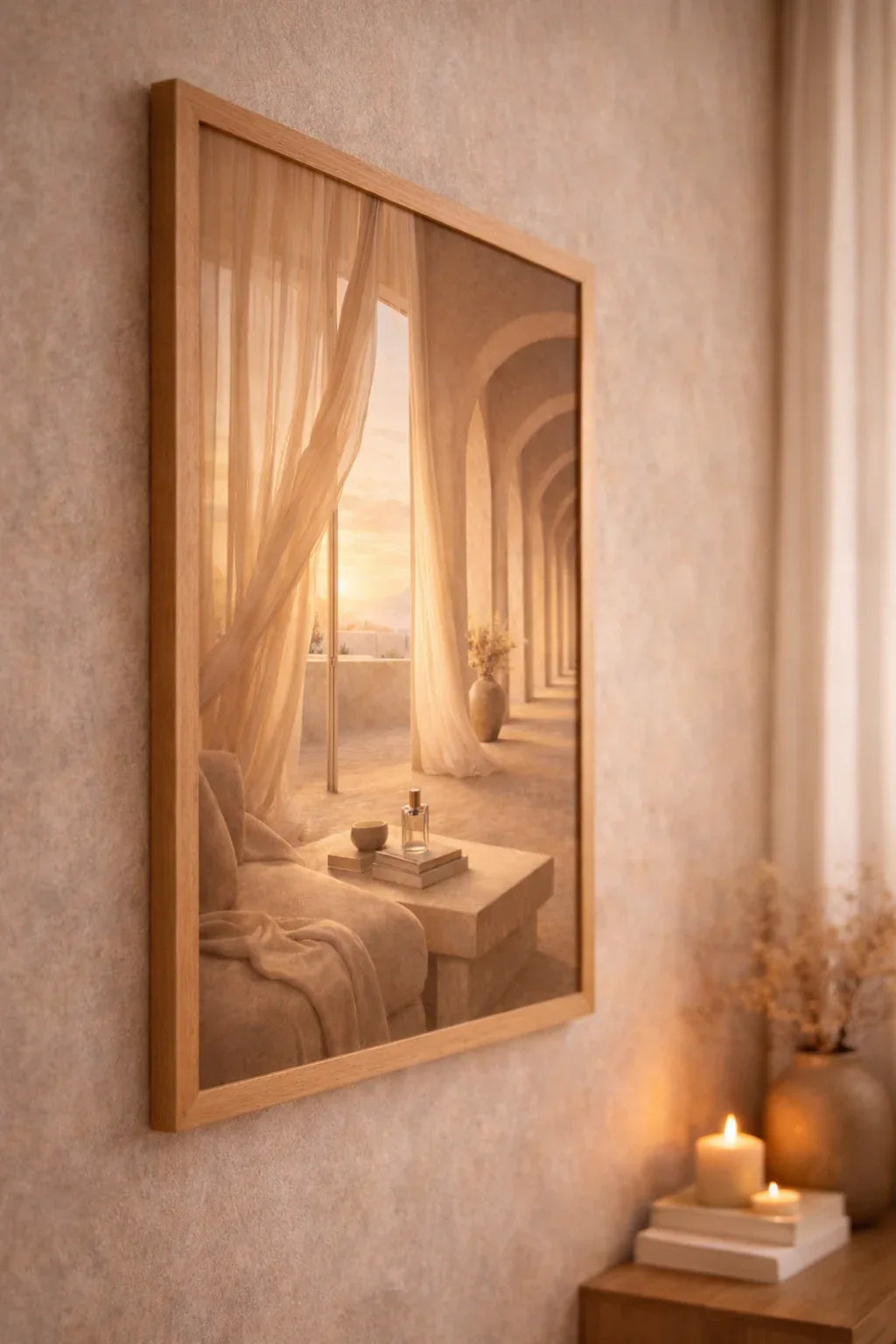 Lumière d’Arc framed in wood, minimalist premium wall art on matte art paper with elegant home decor ambiance.