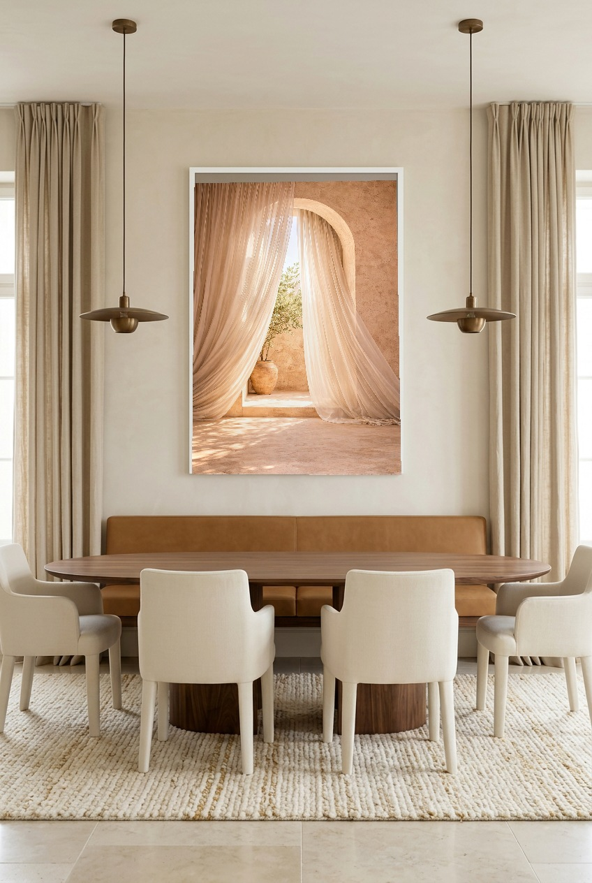 Lumière Voilée — poster in witte lijst in een eetkamer