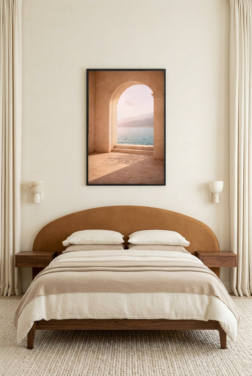 Ouverture sur l'Horizon — poster in zwarte lijst in een slaapkamer