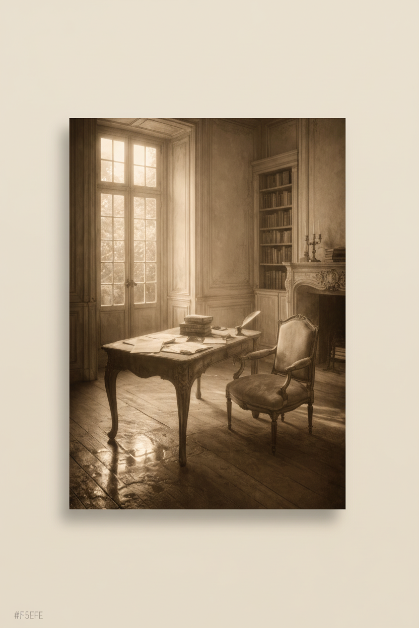 Cabinet du Philosophe — Affiche murale minimaliste sepia et or lumière — affiche murale minimaliste | Cassili-home