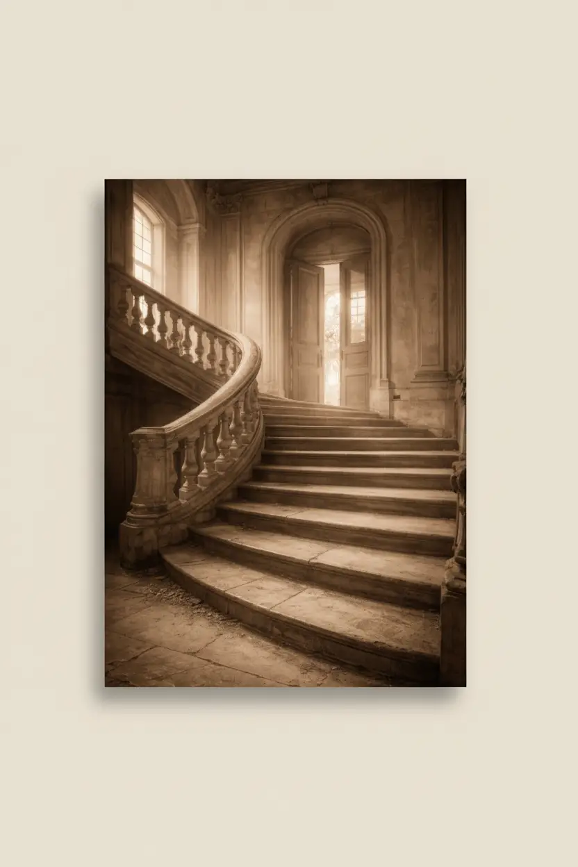 L’Escalier du Château — Affiche murale minimaliste gris beige lumière — affiche murale minimaliste | Cassili-home