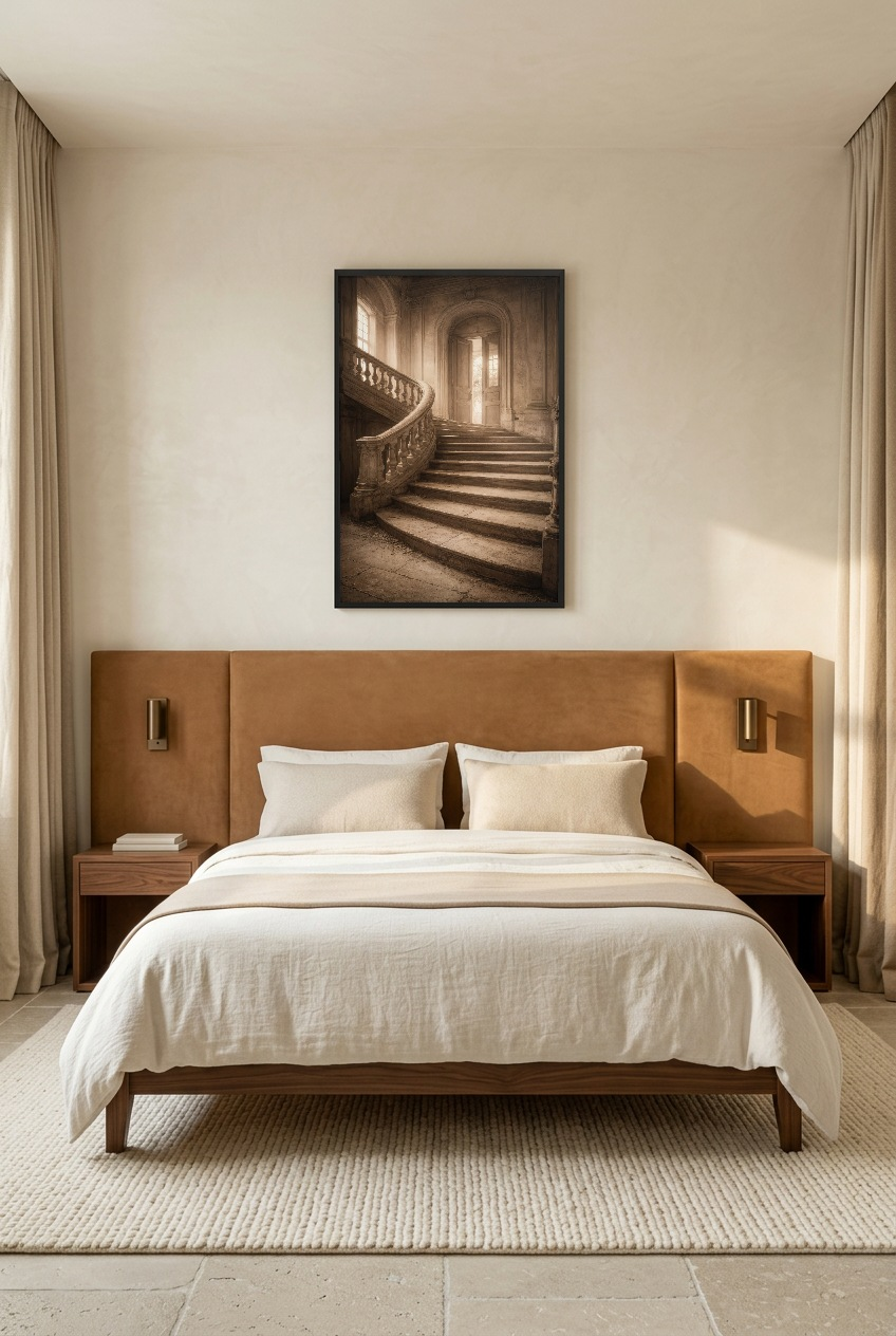 L’Escalier du Château — poster in a black frame in a bedroom