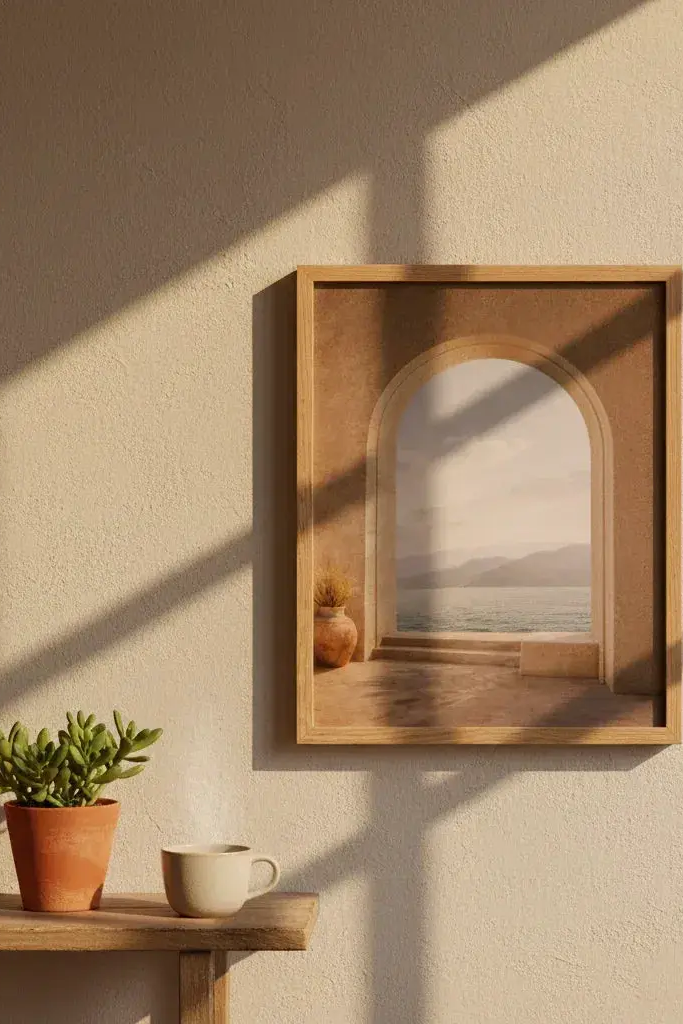 Mediterranean Arch — Minimalist beige wall poster architecture