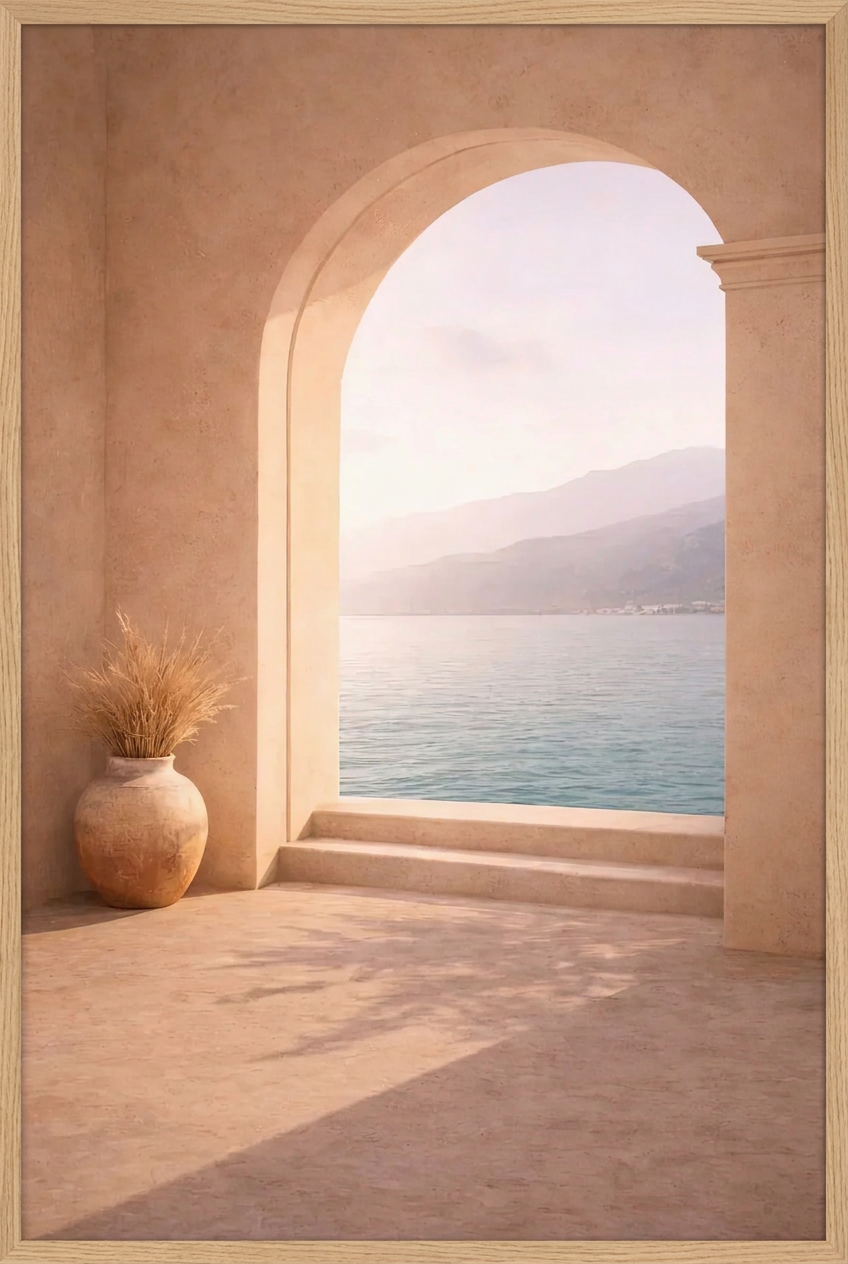 Mediterranean Arch — poster in a solid oak frame, front view
