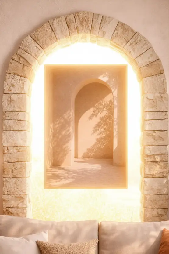 Arche Solaire — Affiche Murale Minimaliste Beige Architecture Méditerranéenne Et Lumière — affiche murale minimaliste | Cassili-home