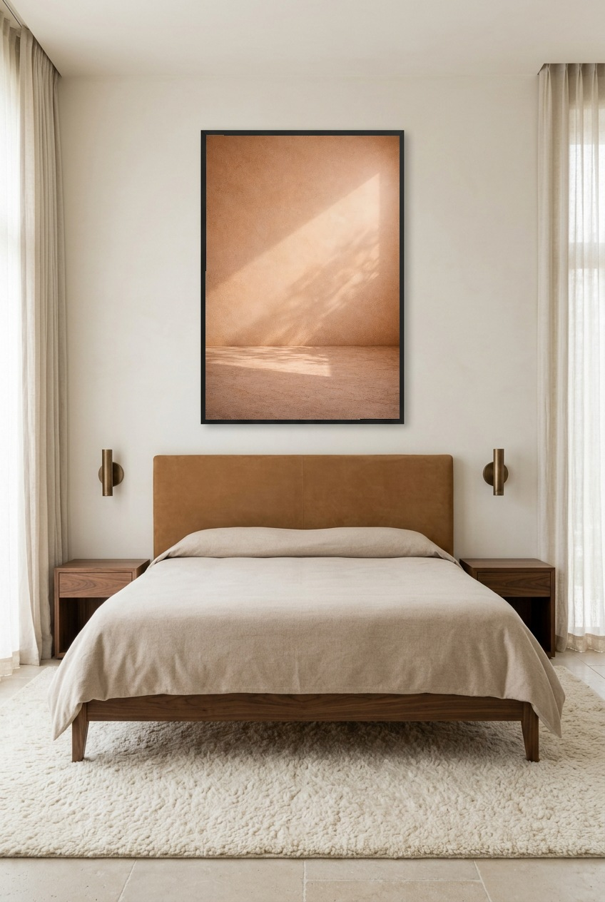 Lumière Solaire — affiche en cadre noir dans une chambre