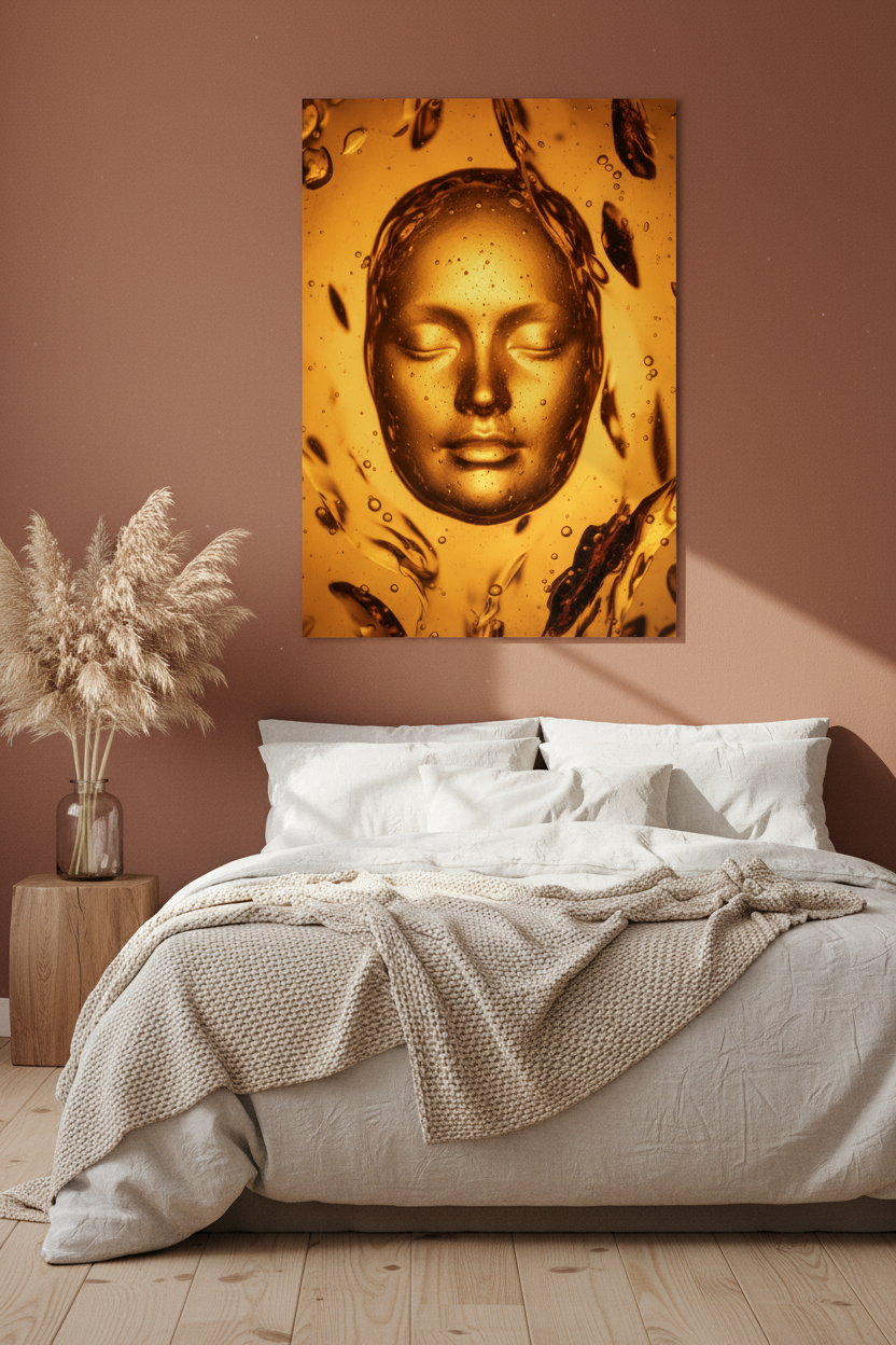 Bain D’Or — Affiche Murale Minimaliste Or Et Beige Visage Abstrait Texture Minérale Lumière Architecture Méditerranéenne — affiche murale minimaliste | Cassili-home