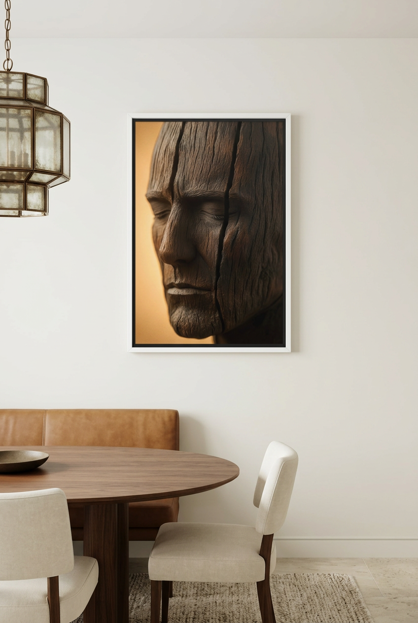 Sleeping Wood — poster in a white frame in a dining room