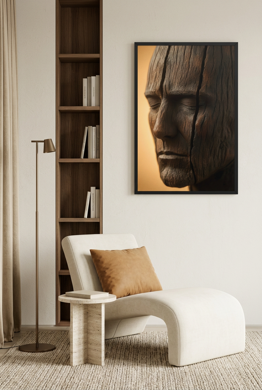 Sleeping Wood — poster in a black frame in a living room
