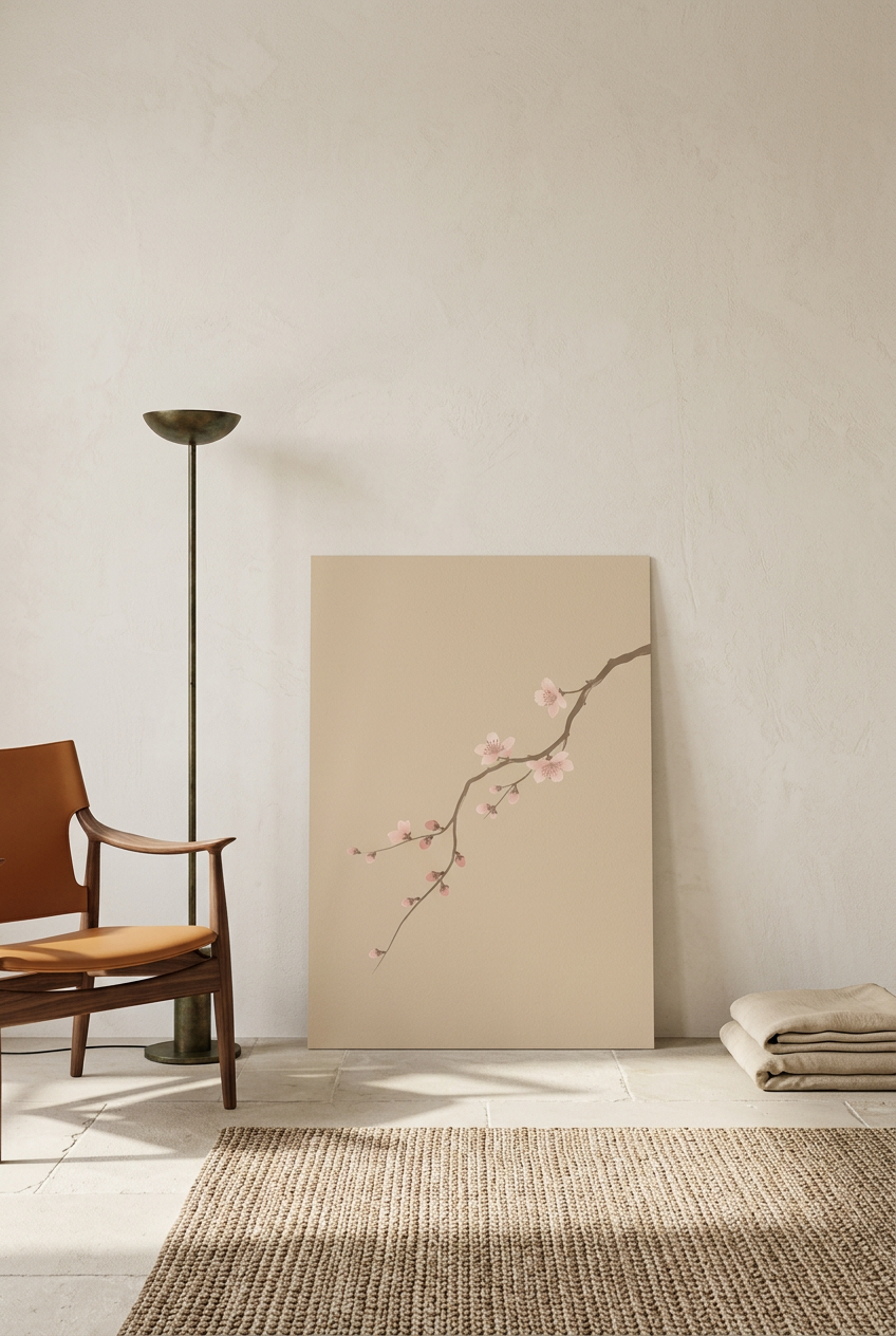 Cherry Blossom Branch — unframed poster leaning on the floor