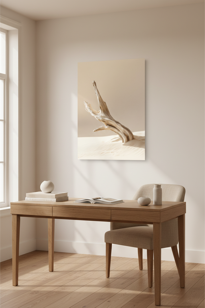 Branche Dressée — Affiche Murale Minimaliste Beige Et Ivoire Nature Et Mer Lumineuse — affiche murale minimaliste | Cassili-home