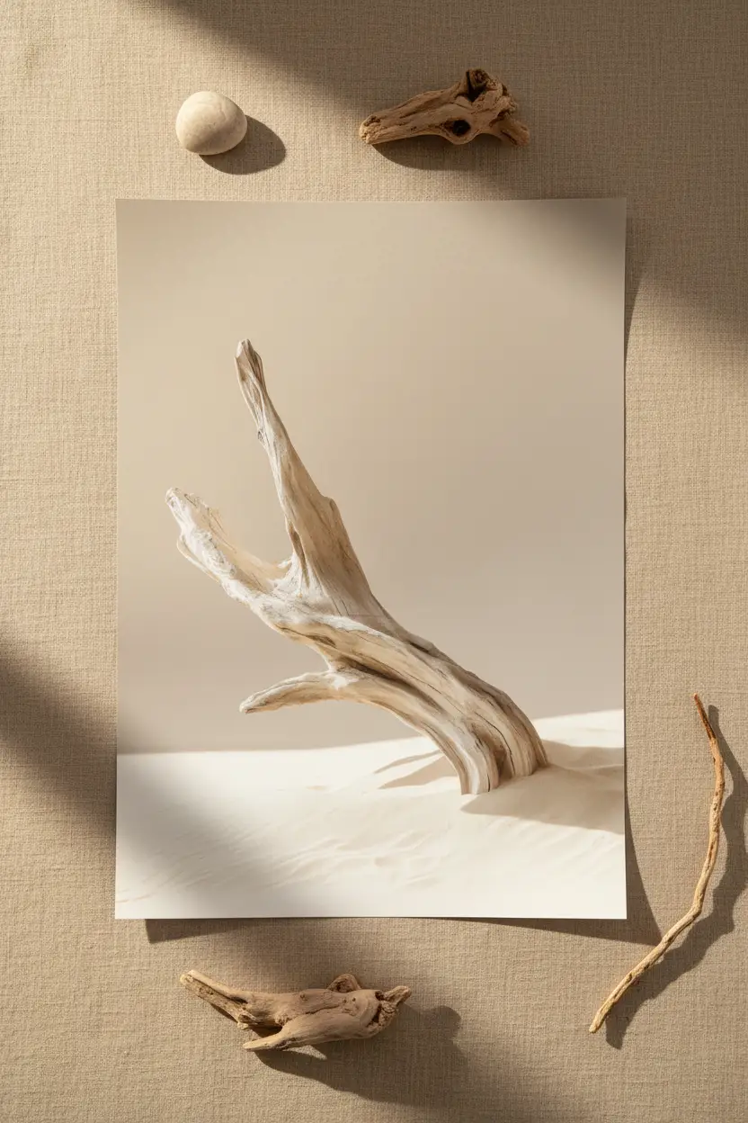 Branche Dressée — Affiche Murale Minimaliste Beige Et Ivoire Nature Et Mer Lumineuse — affiche murale minimaliste | Cassili-home