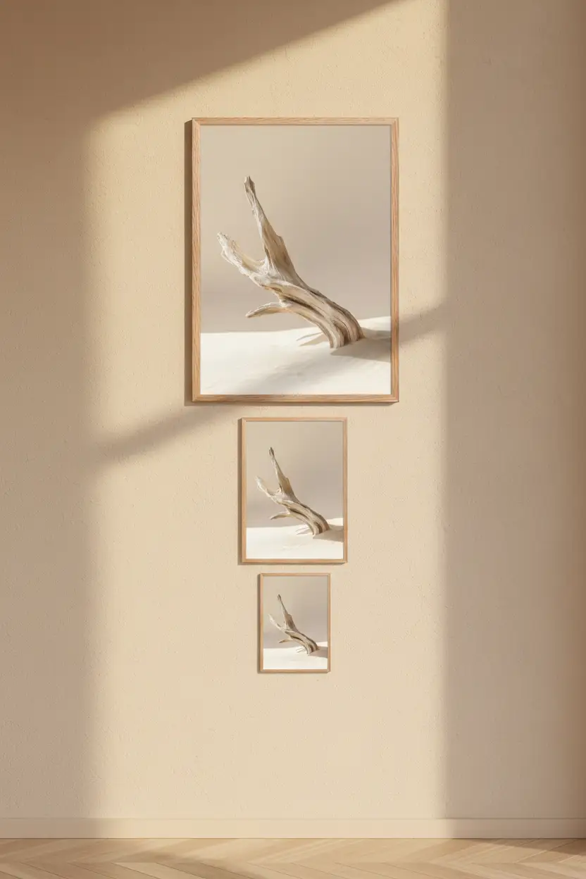 Branche Dressée — Affiche Murale Minimaliste Beige Et Ivoire Nature Et Mer Lumineuse — affiche murale minimaliste | Cassili-home