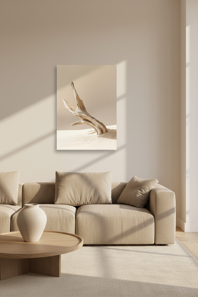 Branche Dressée — Affiche Murale Minimaliste Beige Et Ivoire Nature Et Mer Lumineuse — affiche murale minimaliste | Cassili-home