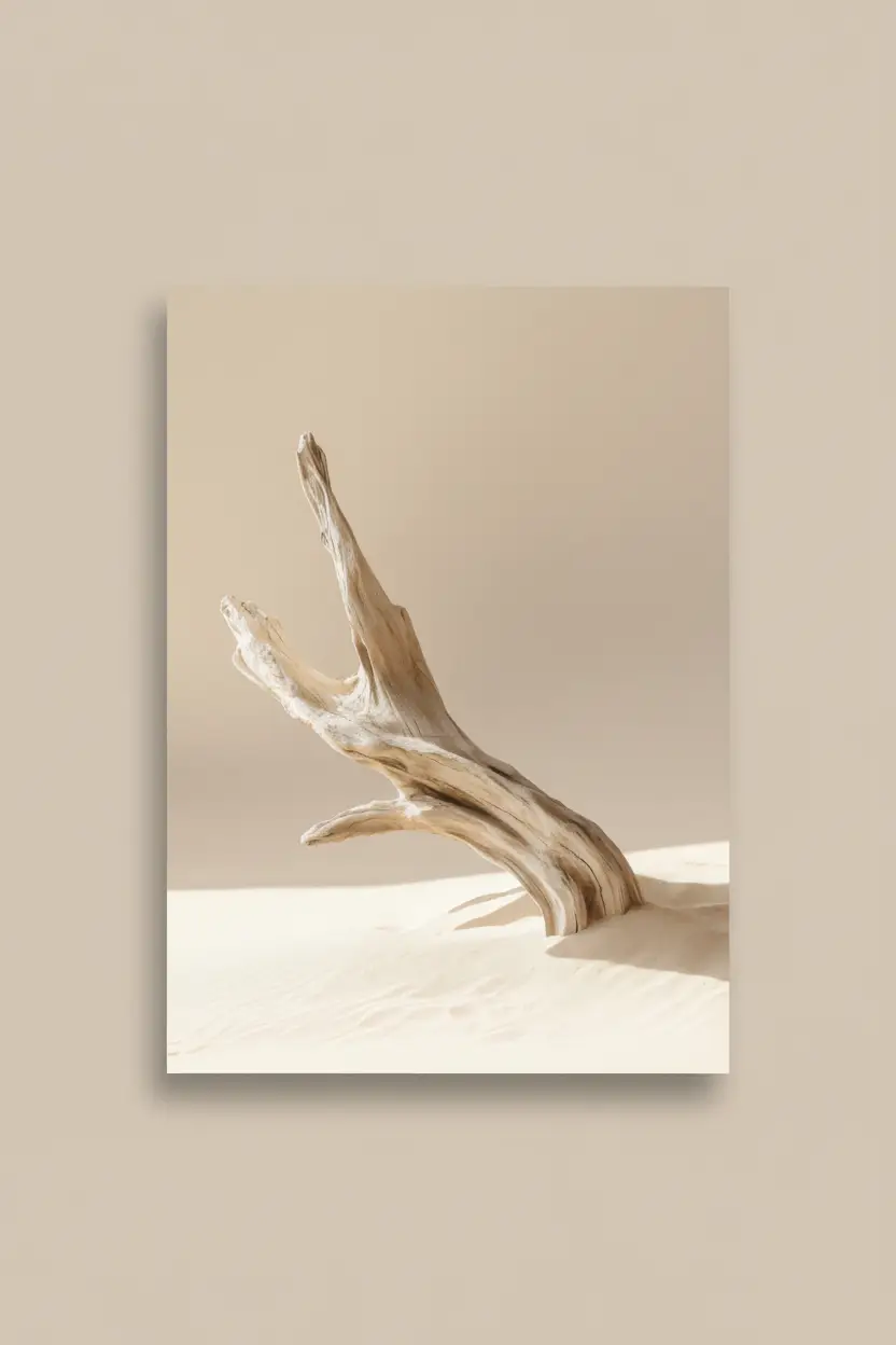 Branche Dressée — Affiche Murale Minimaliste Beige Et Ivoire Nature Et Mer Lumineuse — affiche murale minimaliste | Cassili-home