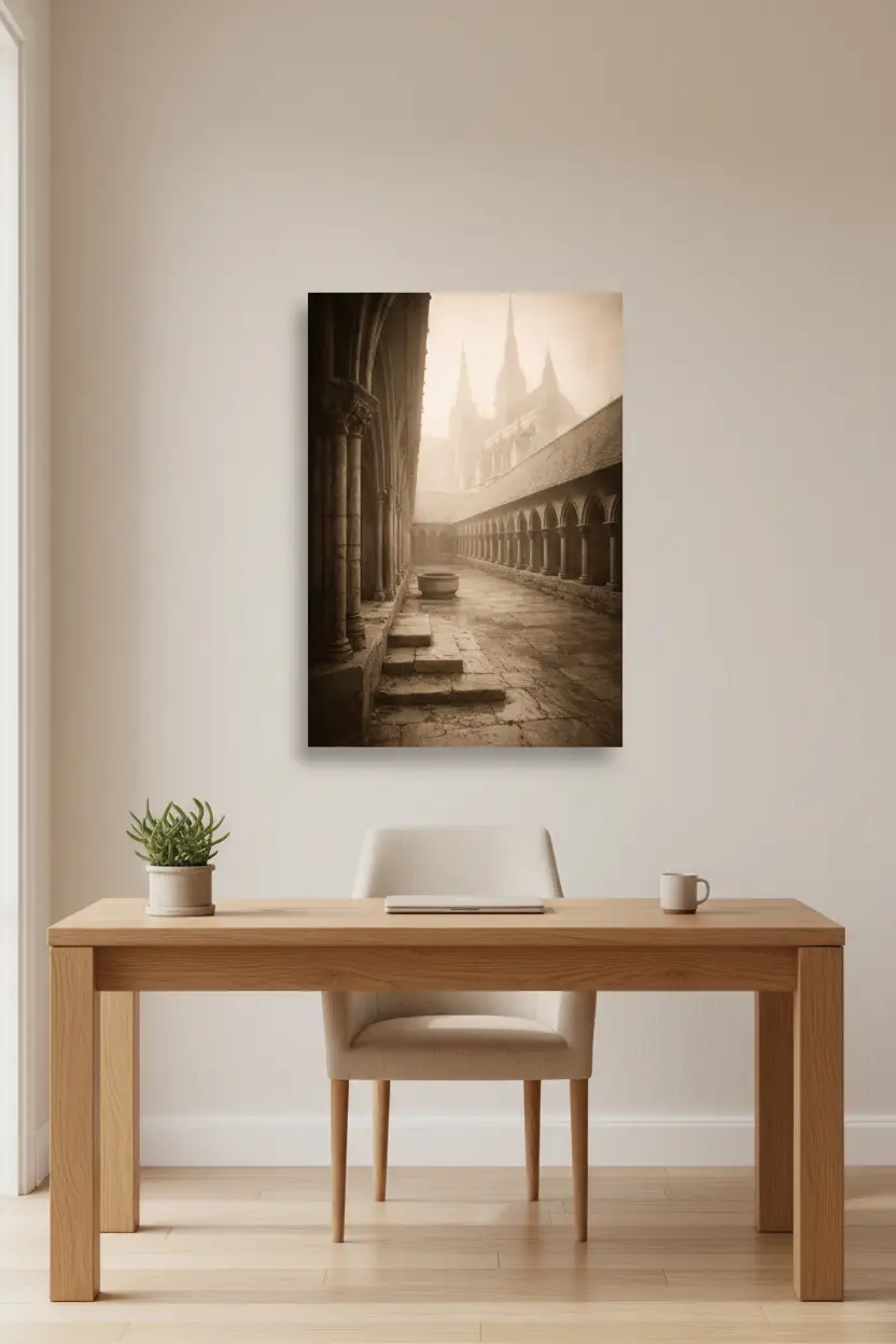 Cloître dans la Brume — Affiche murale minimaliste sépia architecture — affiche murale minimaliste | Cassili-home