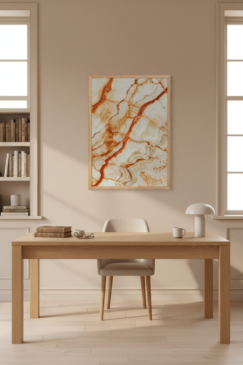 Le Marbre de Feu — Affiche Murale Minimaliste Blanc Ivoire et Terracotta Texture Minérale — affiche murale minimaliste | Cassili-home