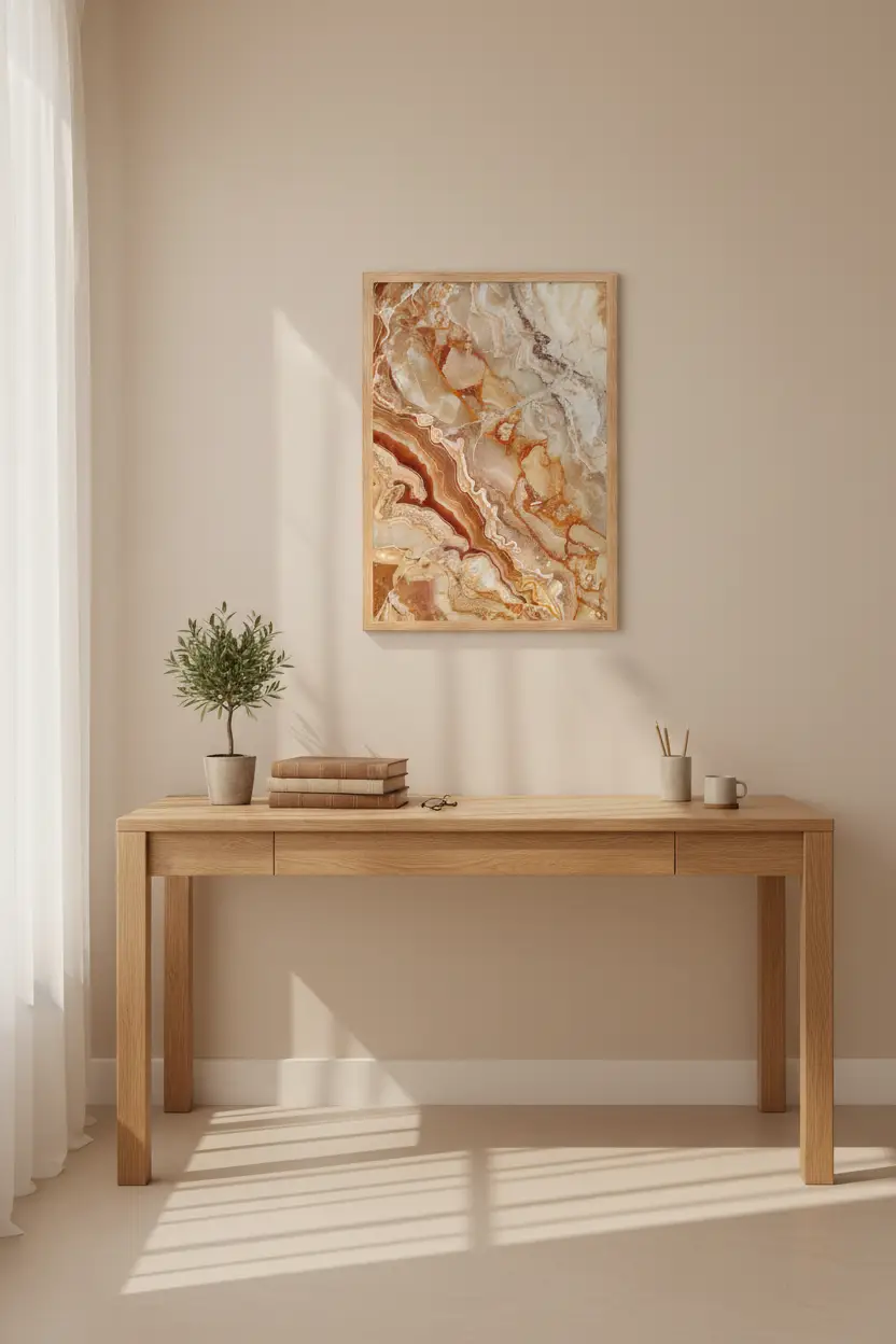 L’Onyx Brûlé — Affiche Murale Minimaliste Terracotta et Beige Texture Minérale Dorée — affiche murale minimaliste | Cassili-home