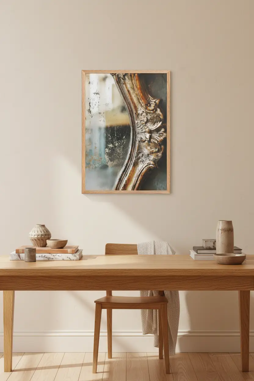 Le Miroir du Temps — Affiche murale minimaliste doré patiné Minérale — affiche murale minimaliste | Cassili-home