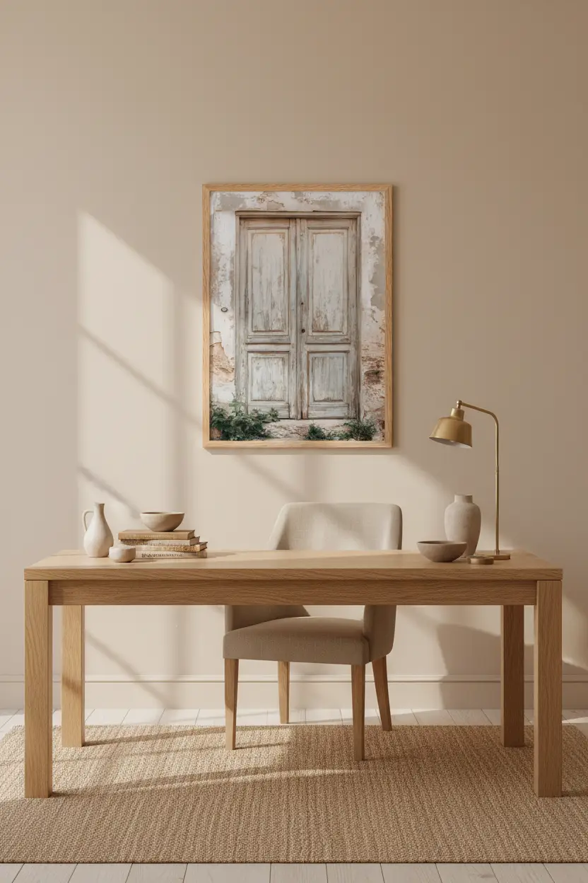 La Porte Oubliée — Affiche Murale Minimaliste Beige Gris Architecture — affiche murale minimaliste | Cassili-home