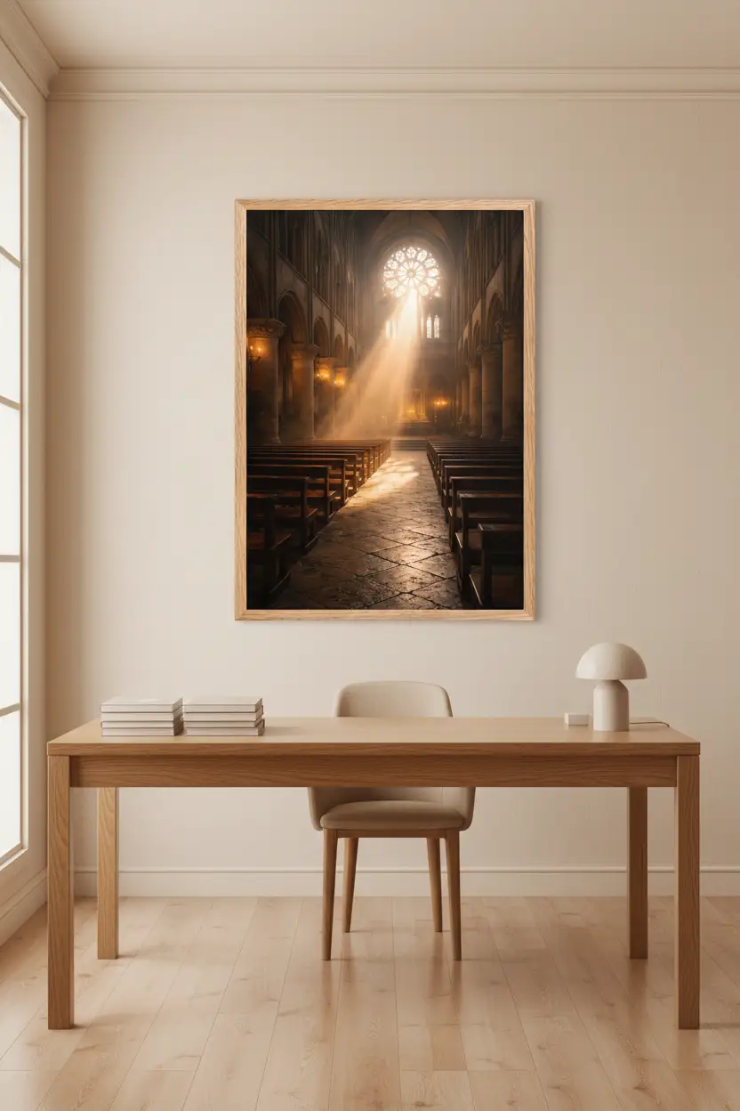 Nef de Lumière — Affiche murale minimaliste or et pierre patinée antique lumière — affiche murale minimaliste | Cassili-home
