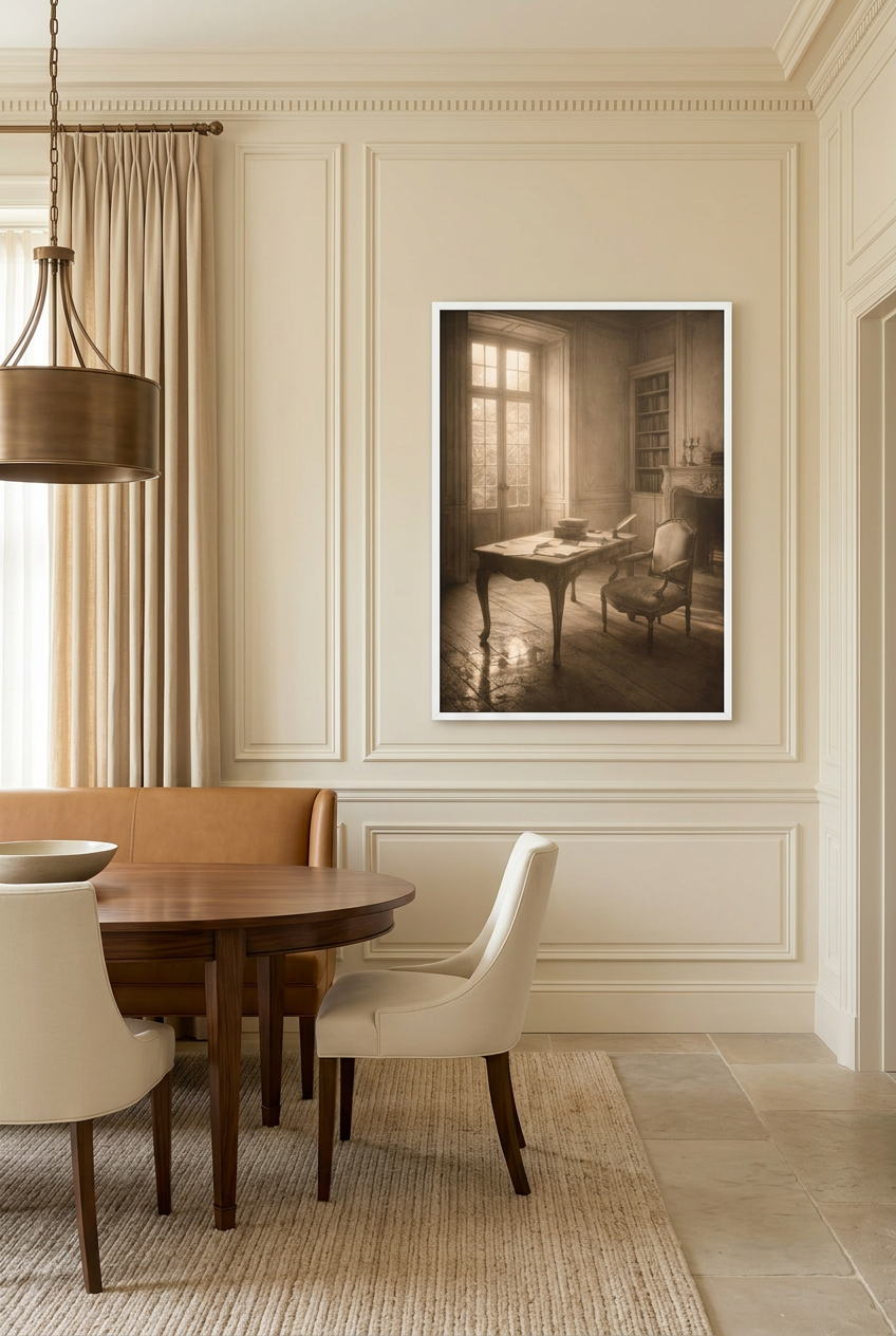 Philosopher's Study — poster in a white frame in a dining room
