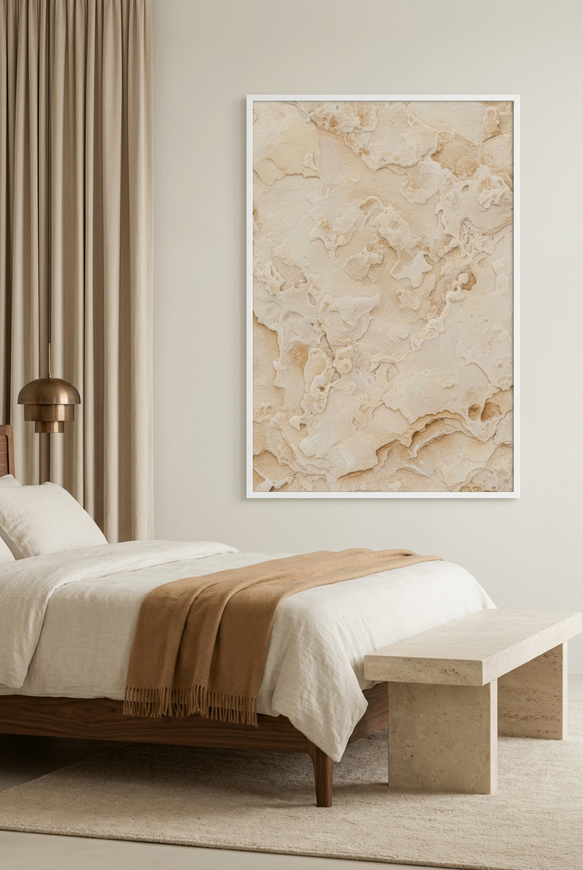 Golden Limestone — poster in a white frame in a bedroom