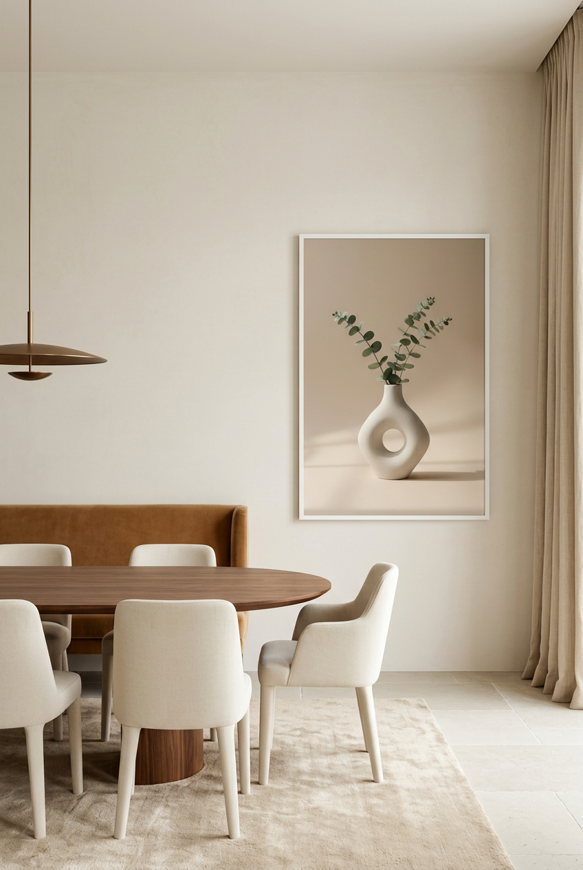 Circle & Eucalyptus — poster in a white frame in a dining room