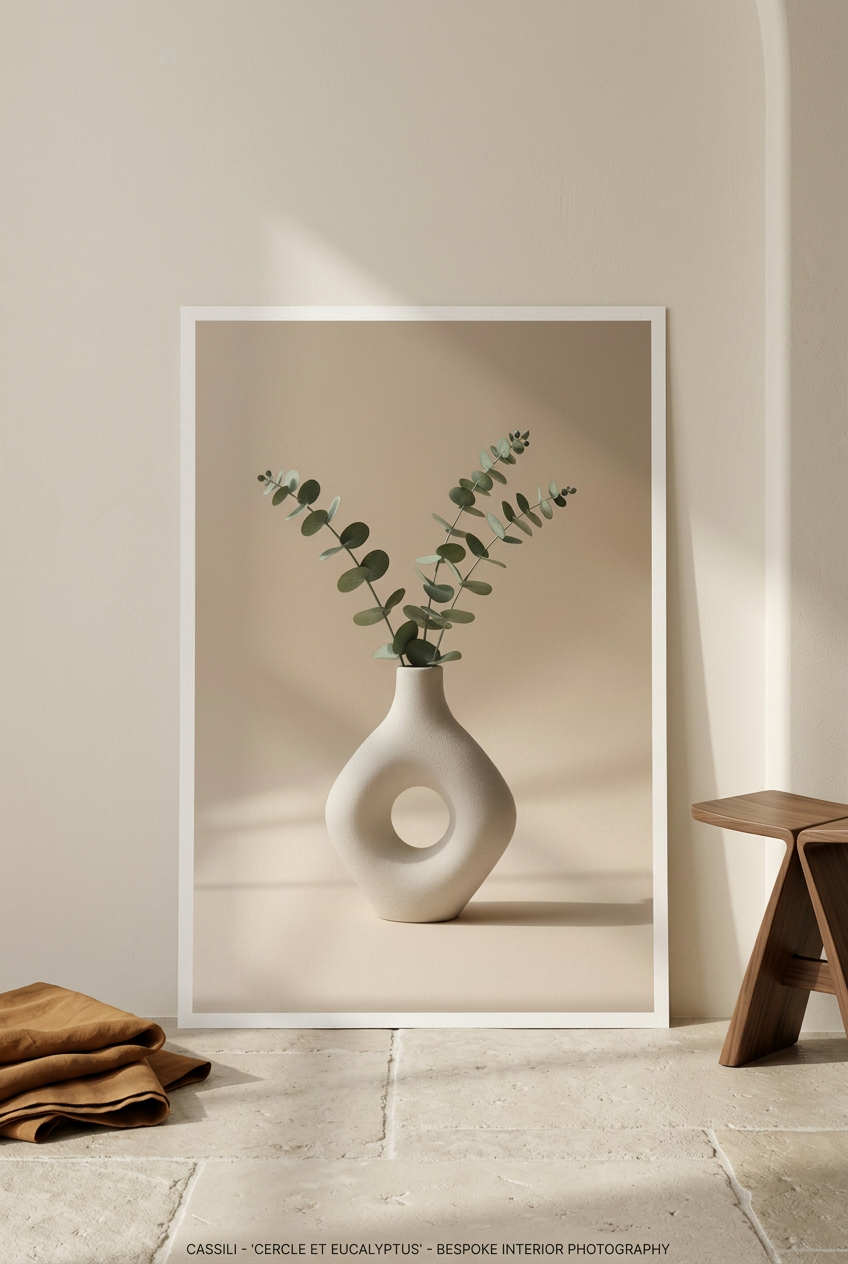 Circle & Eucalyptus — poster leaning against a wall on the floor
